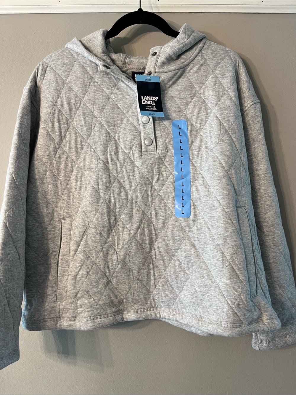 Lands' End Quilted Light Gray Crewneck‎ Hoodie